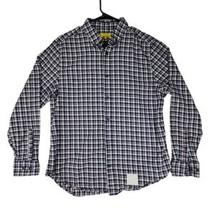 Five Four Poggy the Man Button Down Shirt L Mens Plaid Blue Black Flannel Cotton